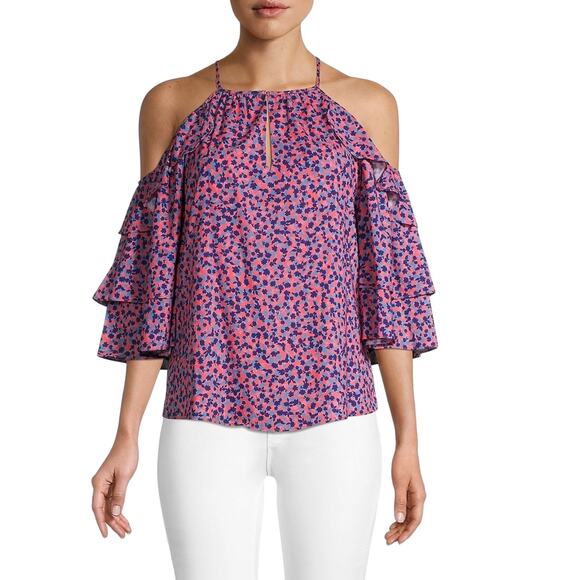 NWT! Parker Dahlias Floral Ruffle Halter Neck Blouse - Size Medium - Picture 1 of 6